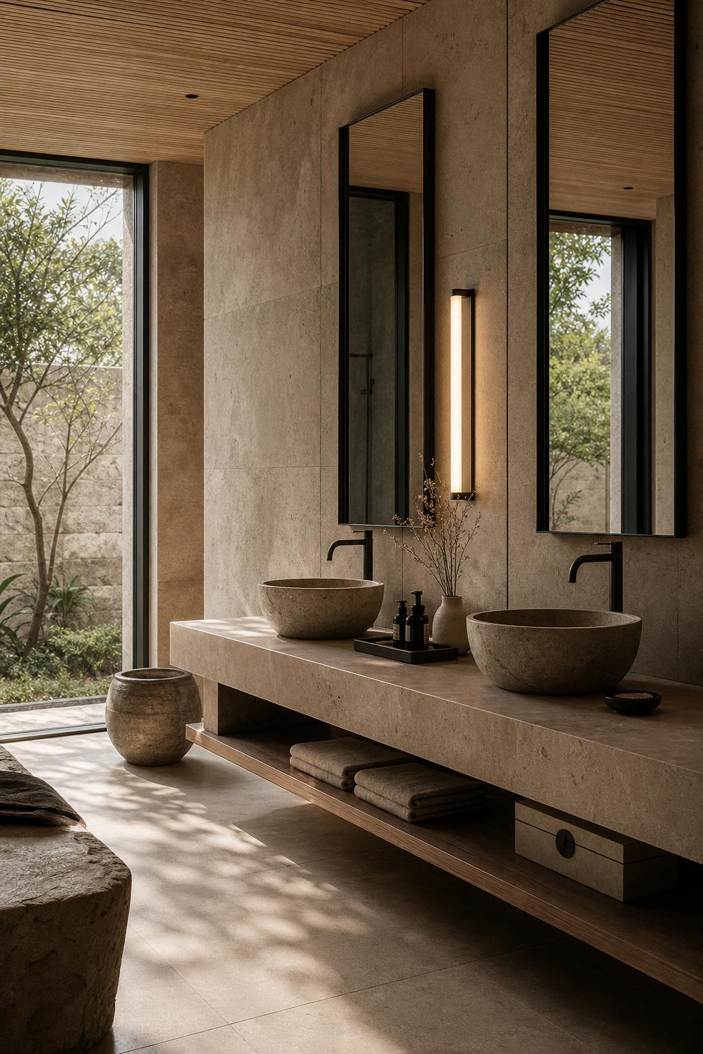 Spa-inspired bathroom with organic stone finishes