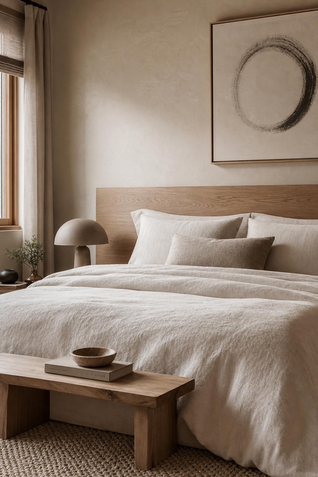 Japandi-inspired bedroom with premium linen bedding