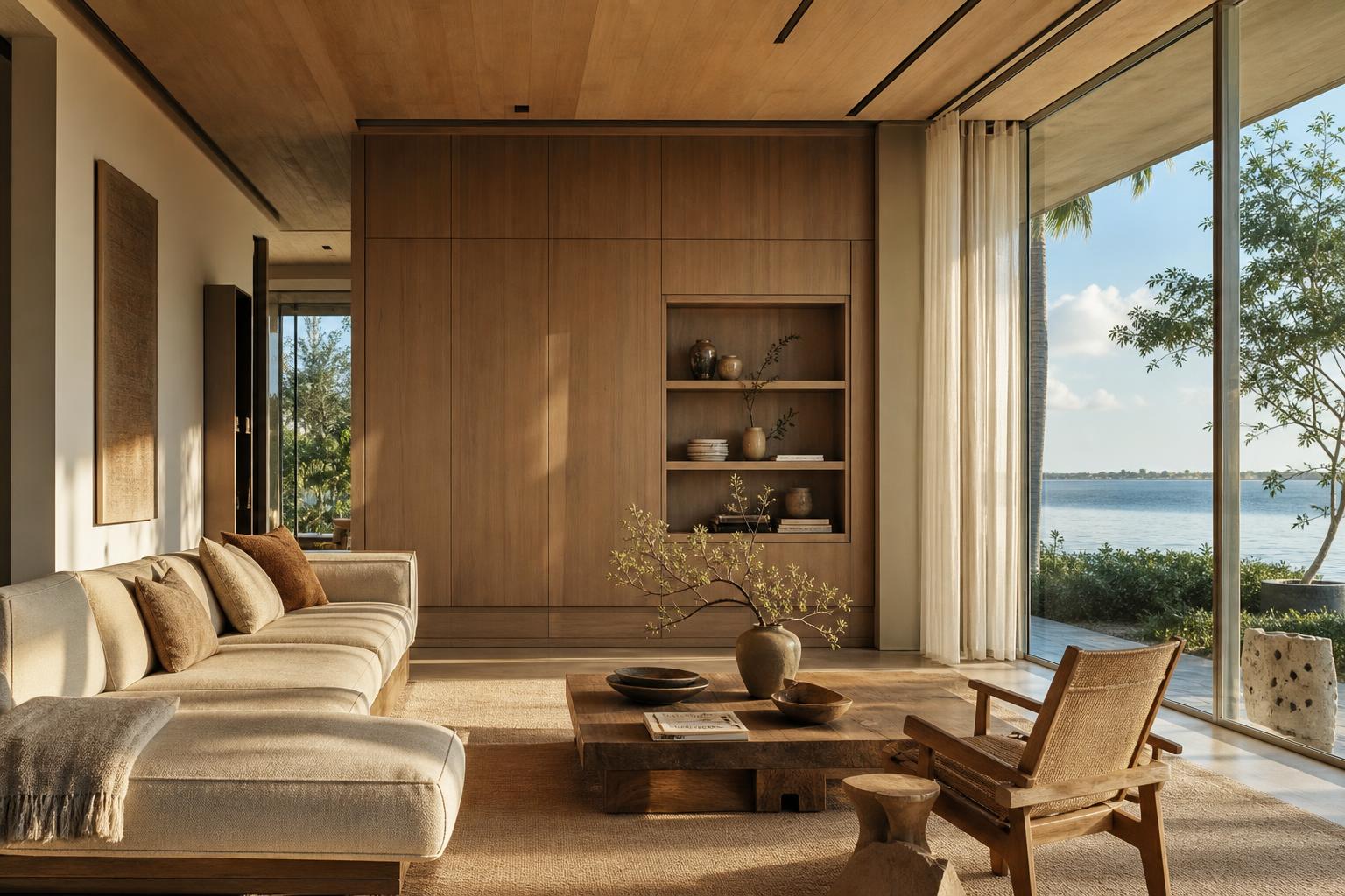 Sunlit organic modern living space with coastal Florida views at Harena Living